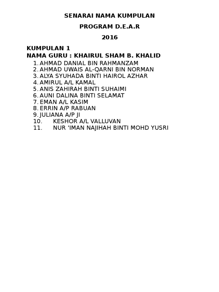 Senarai Nama Kumpulan Program D | PDF