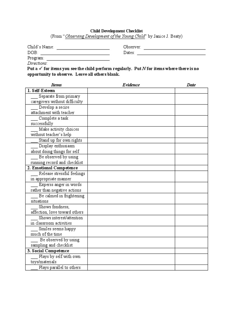 Child Development Observation Guide | PDF | Child Development ...