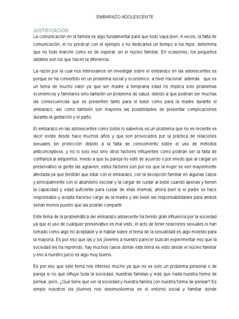 Justificacion De Tema Embarazo Adolecentedocx