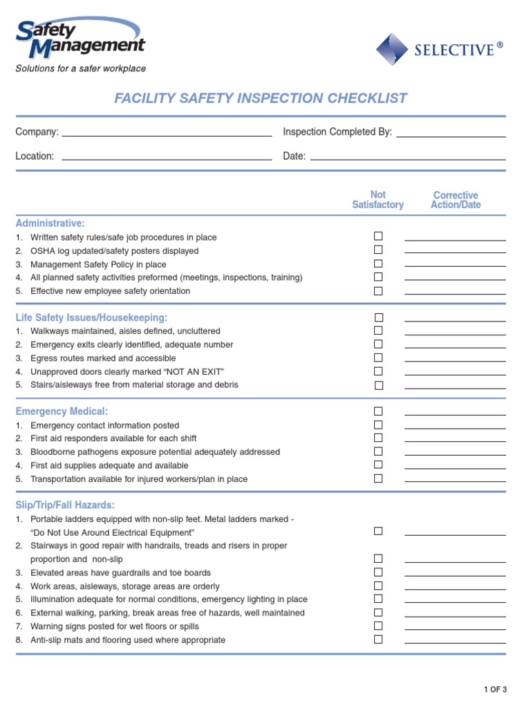 Facility Safety Inspection Checklist | PDF | Technology & Engineering
