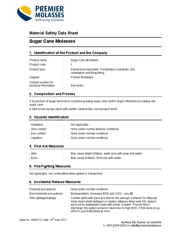 MSDS_MolassesV2 Oxygen Water