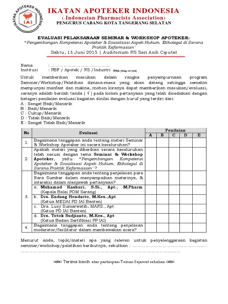 Form Kuesioner Evaluasi Kegiatan Seminar
