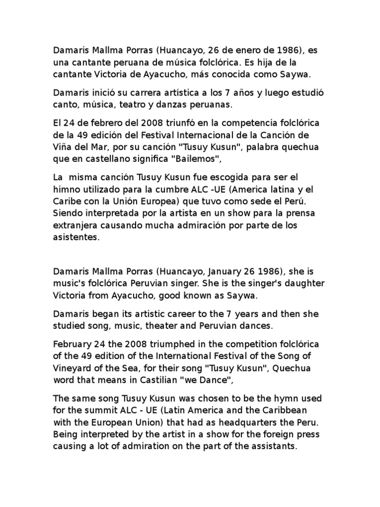Damaris Mallma Porras Entretenimiento General
