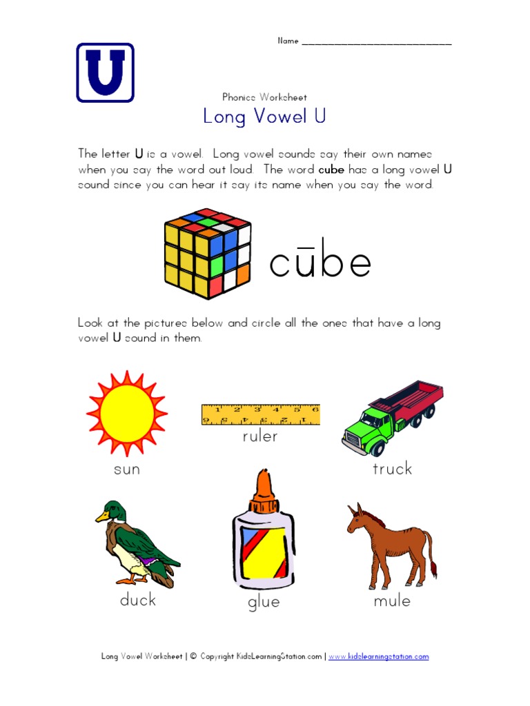 Letter U Long Vowel Worksheet | PDF | Language Arts & Discipline