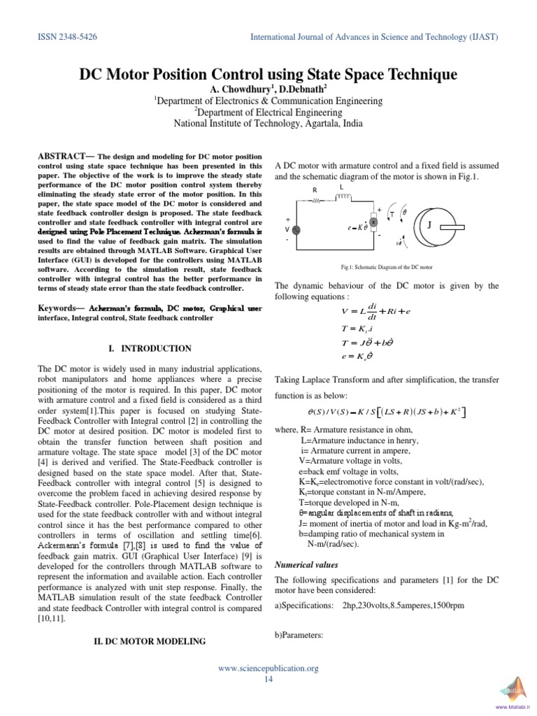DC Motor Control via State Space Model | PDF | Control Theory ...