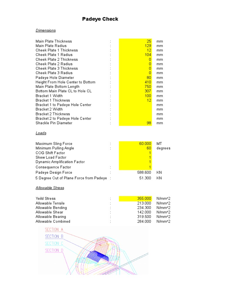 Padeye Calculation Latest | PDF | Bending | Shear Stress