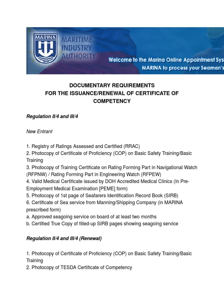 Marina Documentary Requirements PDF Sailor Identity Document