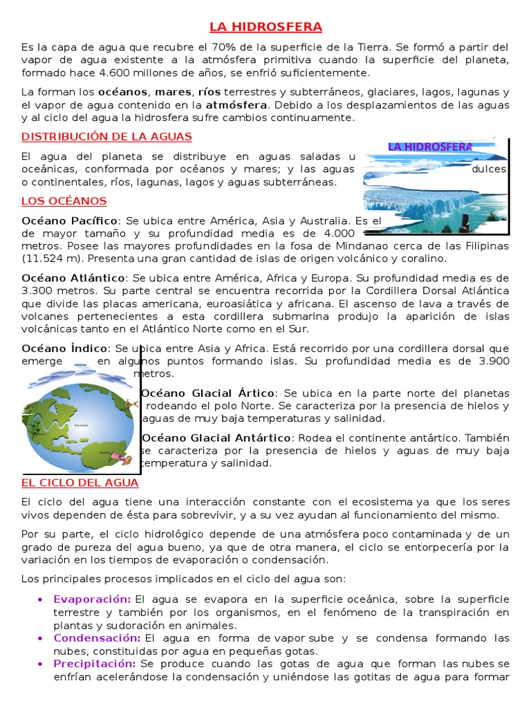La Hidrosfera | PDF | El ciclo del agua | Evaporación