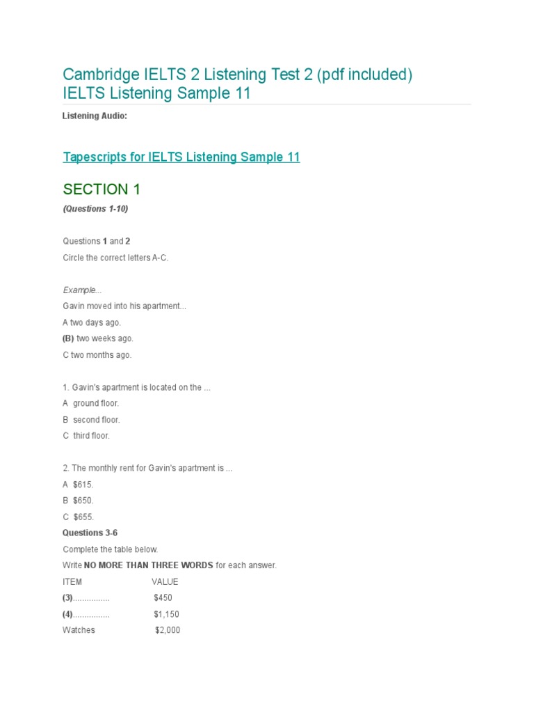 Cambridge IELTS 2 Listening Test 2 International English Language 