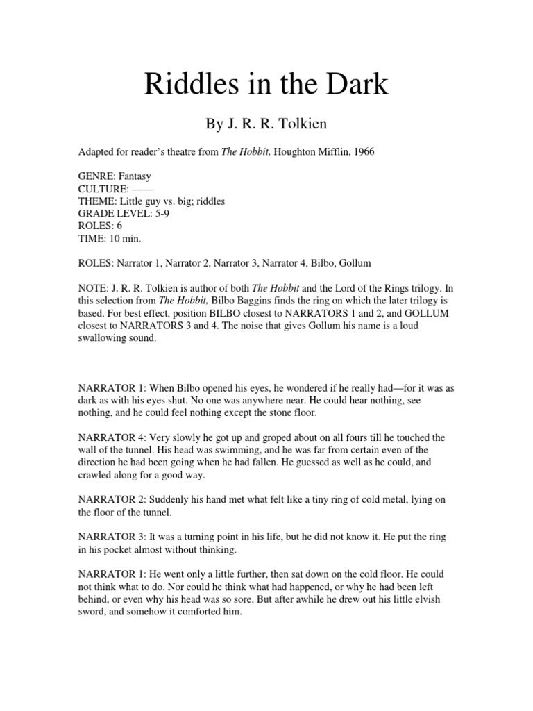 Bilbo and Gollum's Riddles Game | PDF | The Hobbit | Bilbo Baggins