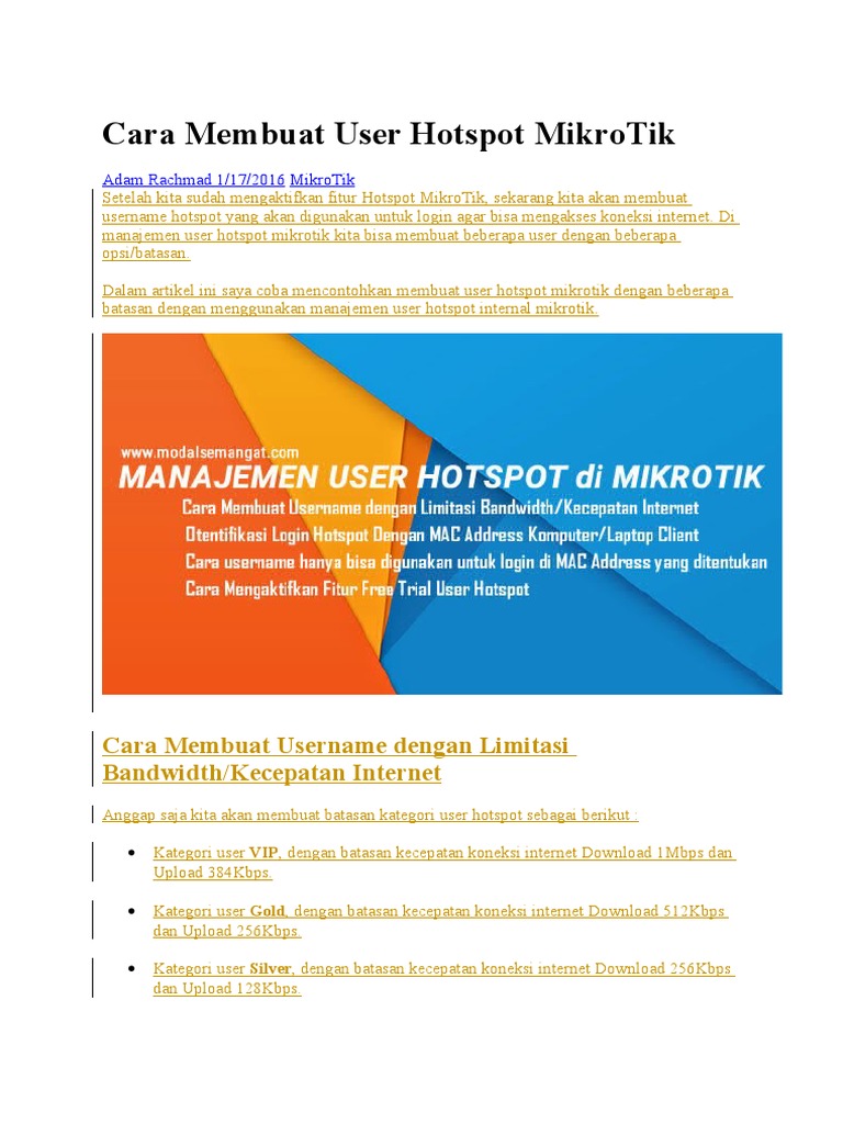 Cara Membuat User Hotspot Mikrotik