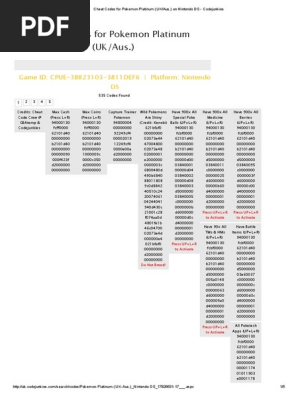 Pokemon HeartGold Action Replay Codes, PDF, Scribd