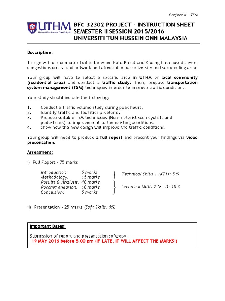 Traffic Study & TSM Proposal UTHM | PDF | Transport | Business
