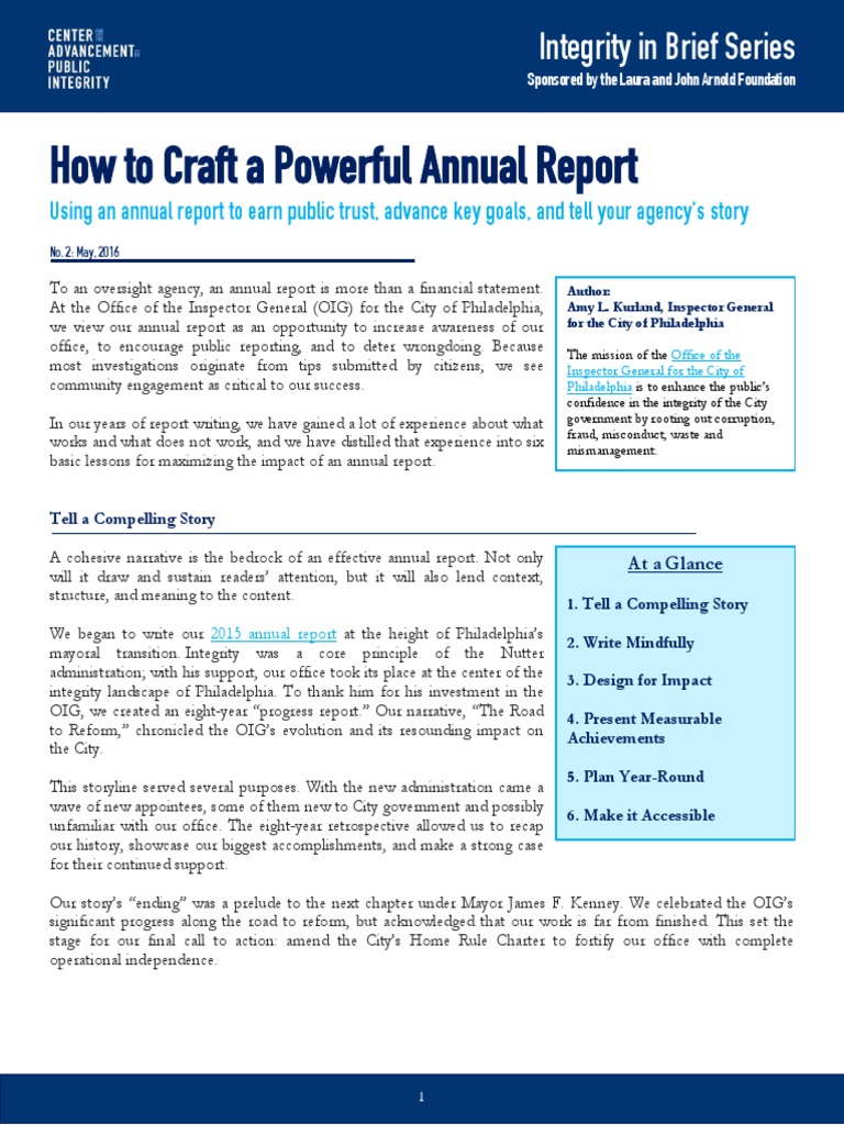 How To Craft A Powerful Annual Report - CAPI Issue Brief | PDF ...
