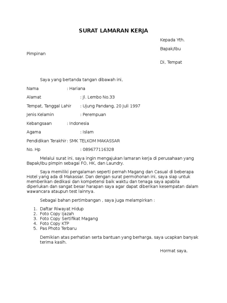Download 72+ Contoh Surat Surat Lamaran Kerja Laundry Gratis