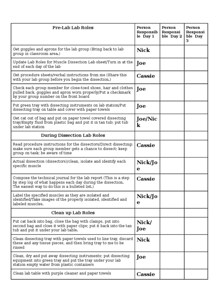 Nick Joe Cassie Joe Joe Joe/Nic K: Pre-Lab Lab Roles | PDF