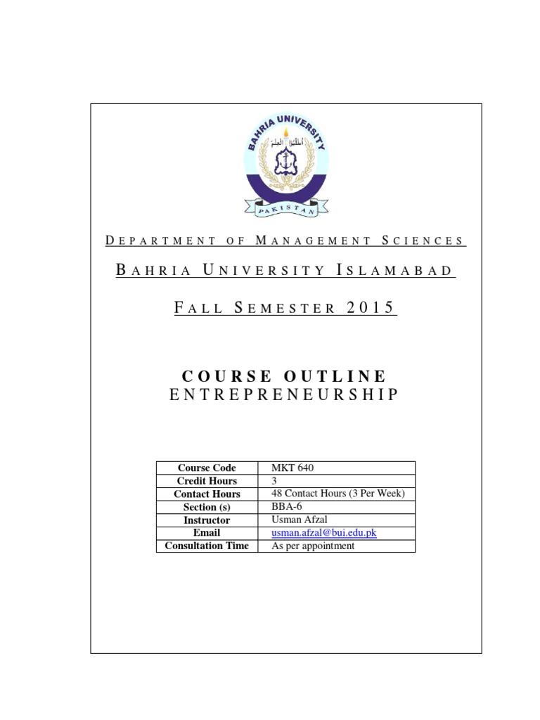 Entrepreneurship Course Outline | PDF | Business Model | Entrepreneurship