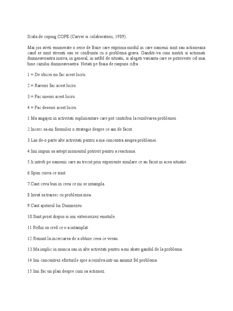 Scala de Coping COPE | PDF