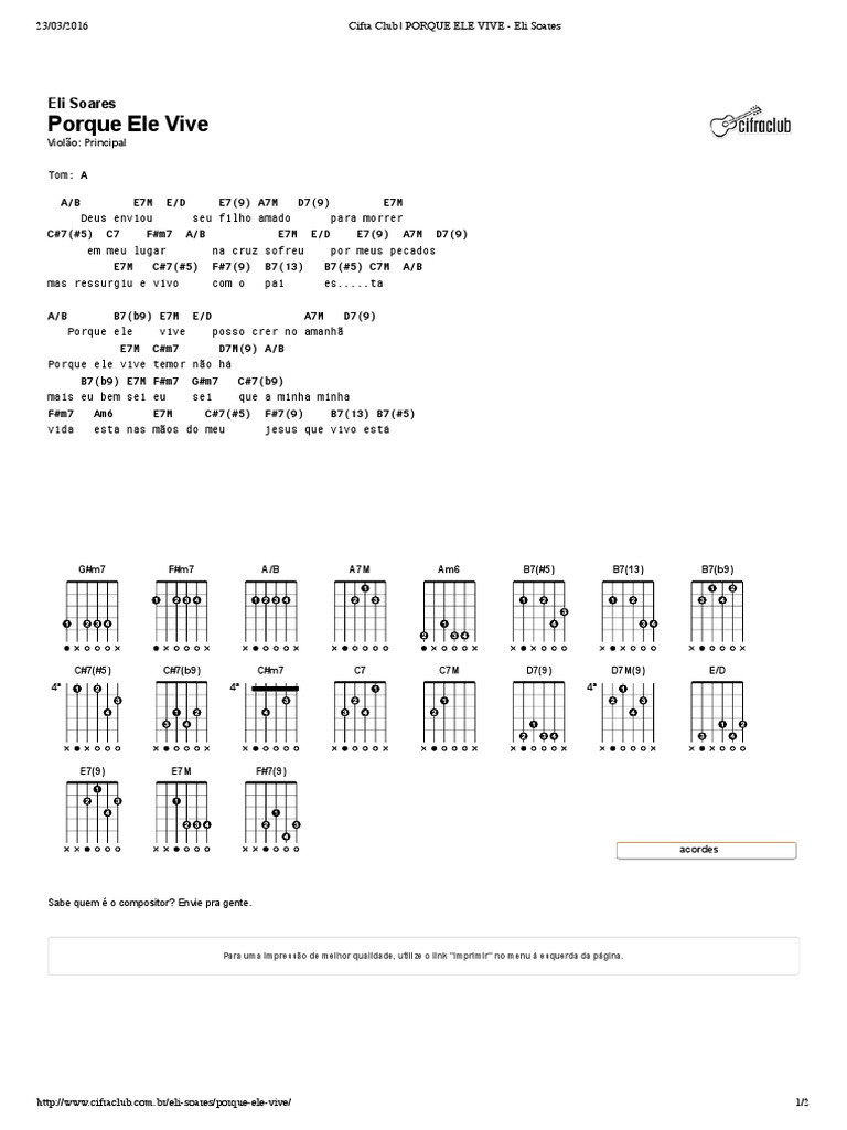 Cifra Club Porque Ele Vive Eli Soares PDF
