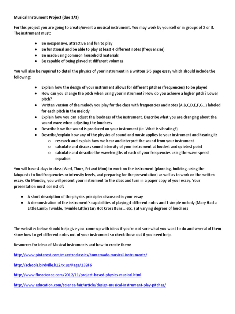 Musical Instrument Project | PDF | Pitch (Music) | Musical Instruments