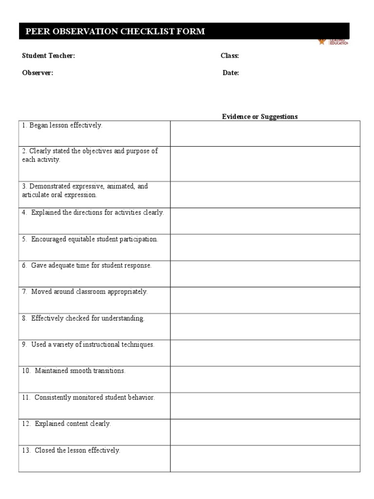 Observation Checklist 2016 1 | PDF