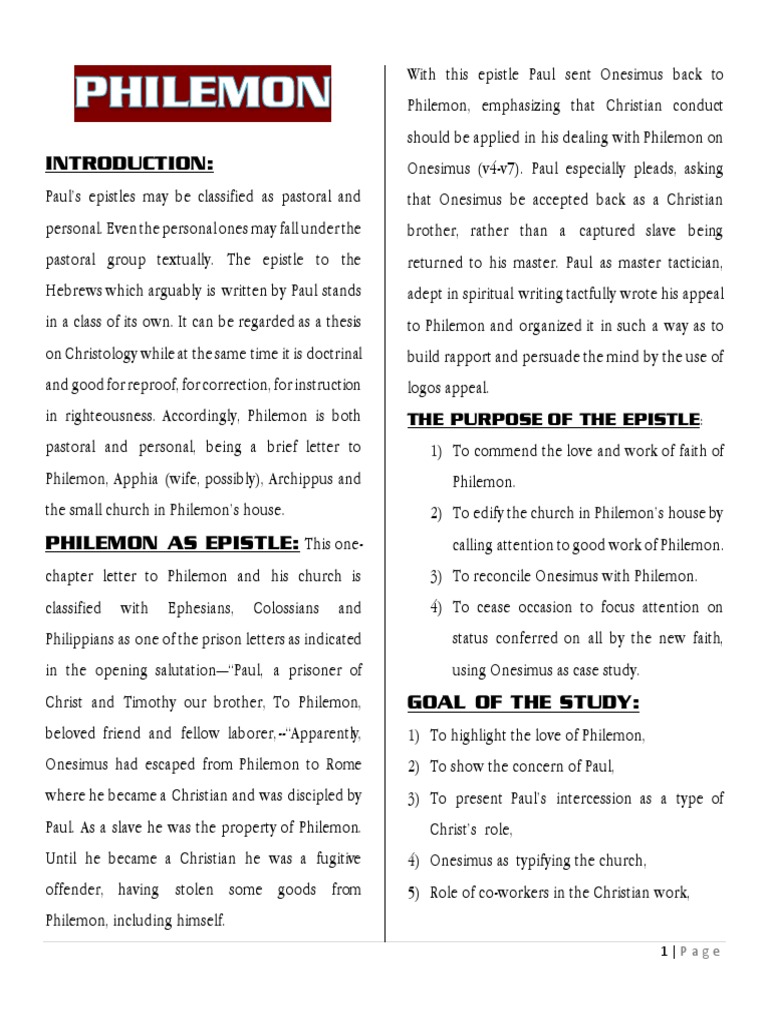 Philemon Chapter One PDF Epistle To Philemon Ancient Christianity