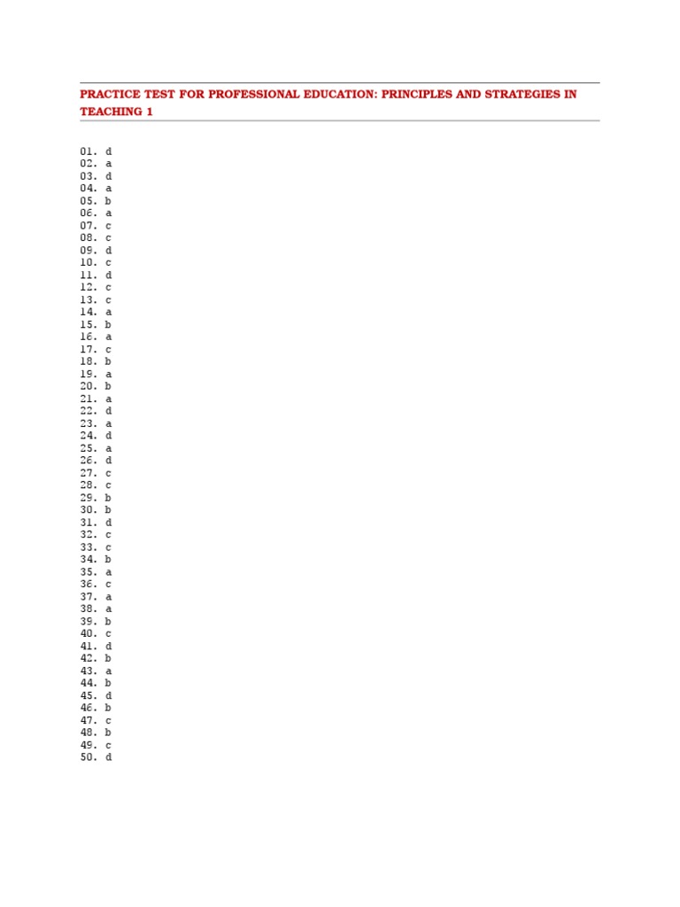 Professional Education Test Answers | PDF