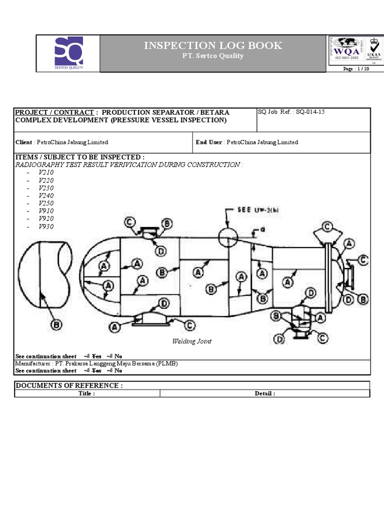 Pressure Vessel Inspection Log Book | PDF