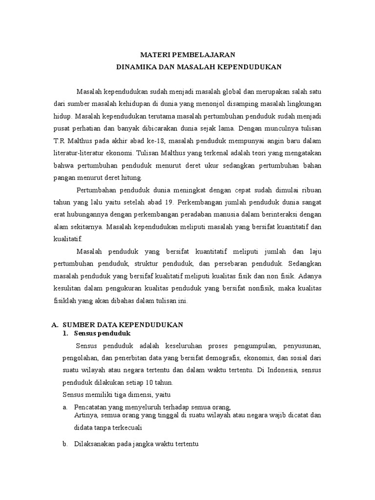 Materi Dinamika Dan Masalah Kependudukan