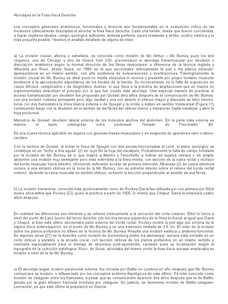 Abordajes en La Fosa Ilíaca Derecha | Abdomen | Anatomía humana
