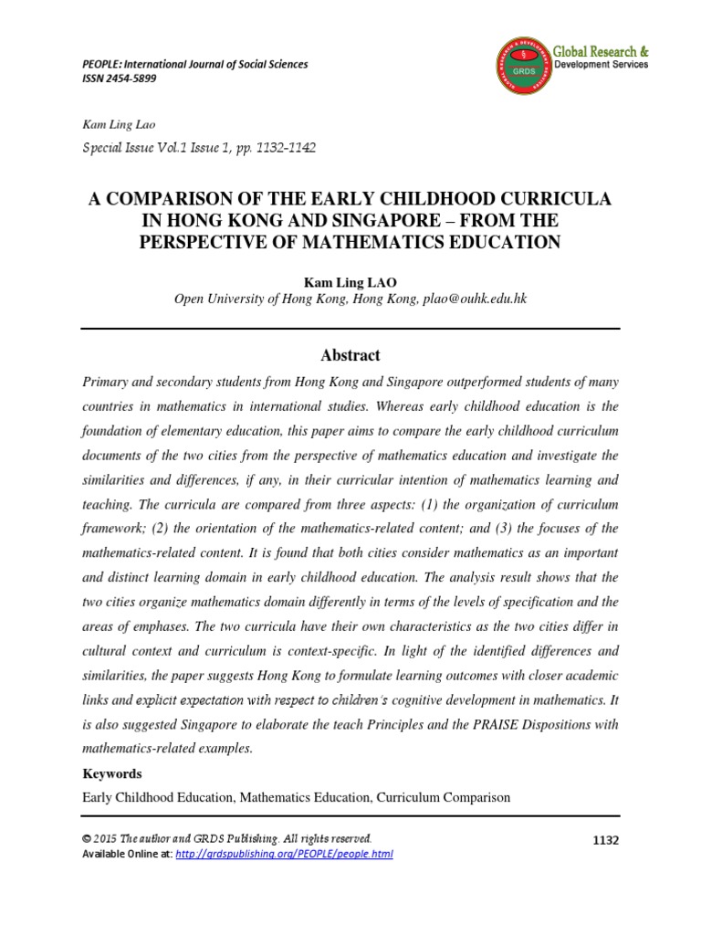 A Comparison of The Early Childhood Curricula in Hong Kong and