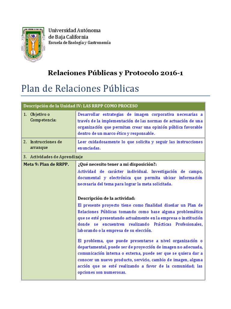 Meta 9. Plan de RRPP | PDF | Relaciones públicas | Análisis FODA