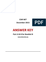 CSIR NET Dec 2015 Ls Answer Key