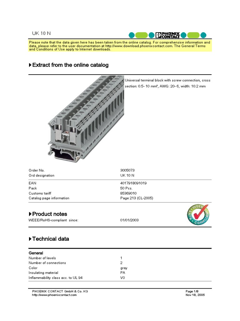 Universal Terminal Block UK 10 N Catalog | PDF | Electrical Connector ...