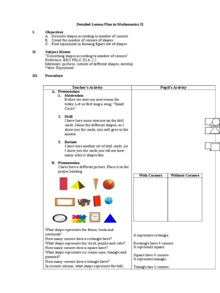 Shapes and Corners Lesson Plan | PDF | Shape | Rectangle