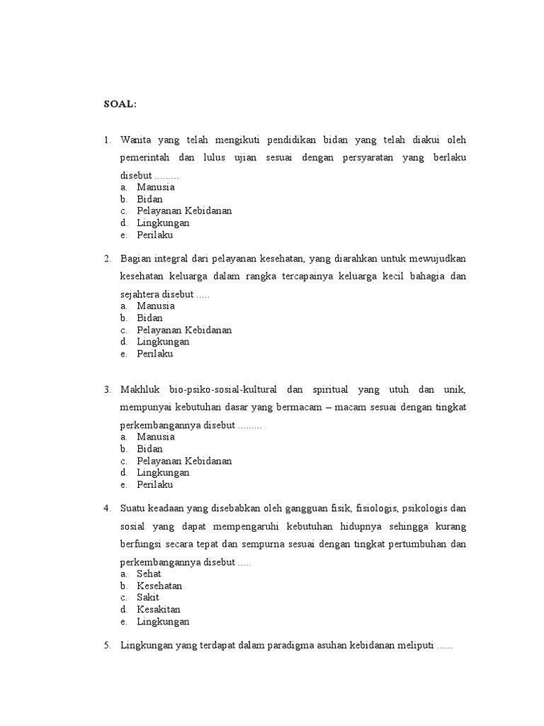 Soal Konsep Kebidanan Tentang Paradigma Asuhan Kebidanan