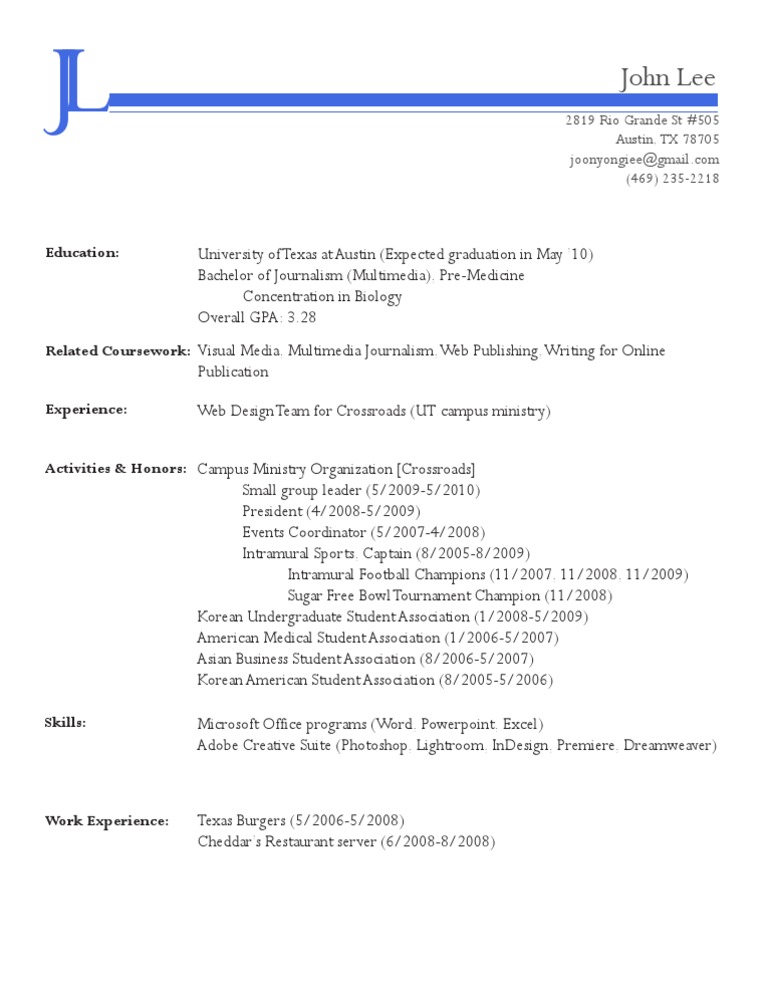 John Lee's Multimedia Journalism Resume | PDF