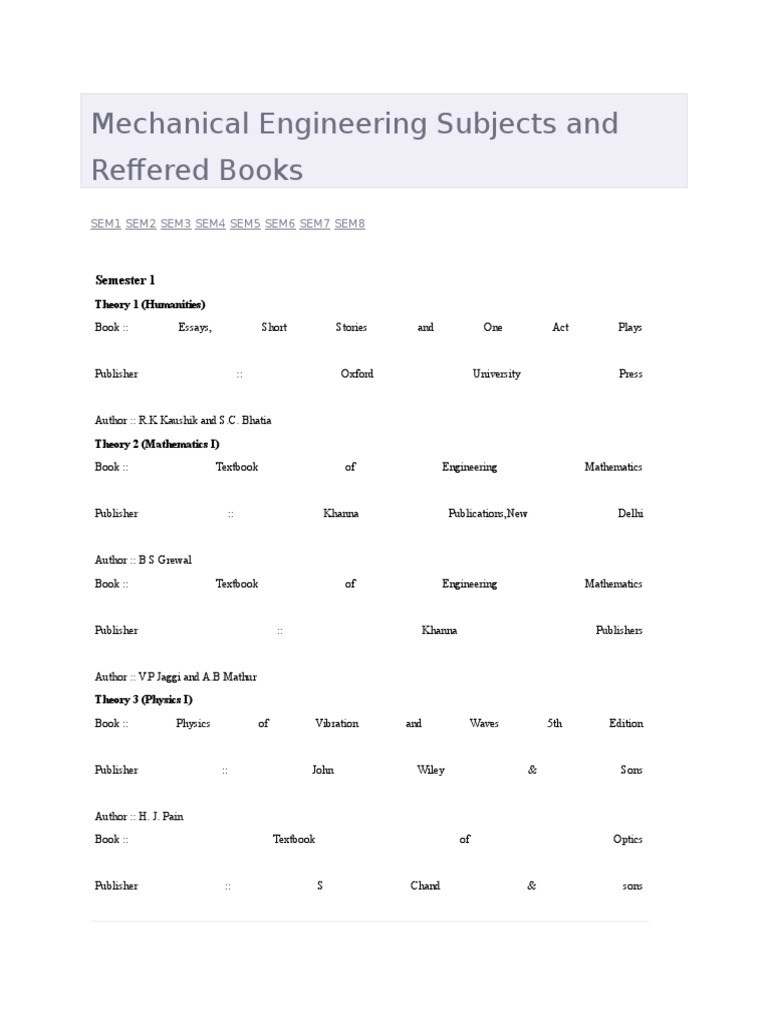 Mechanical Engineering Book List 2025 | PDF | Engineering | Physical ...