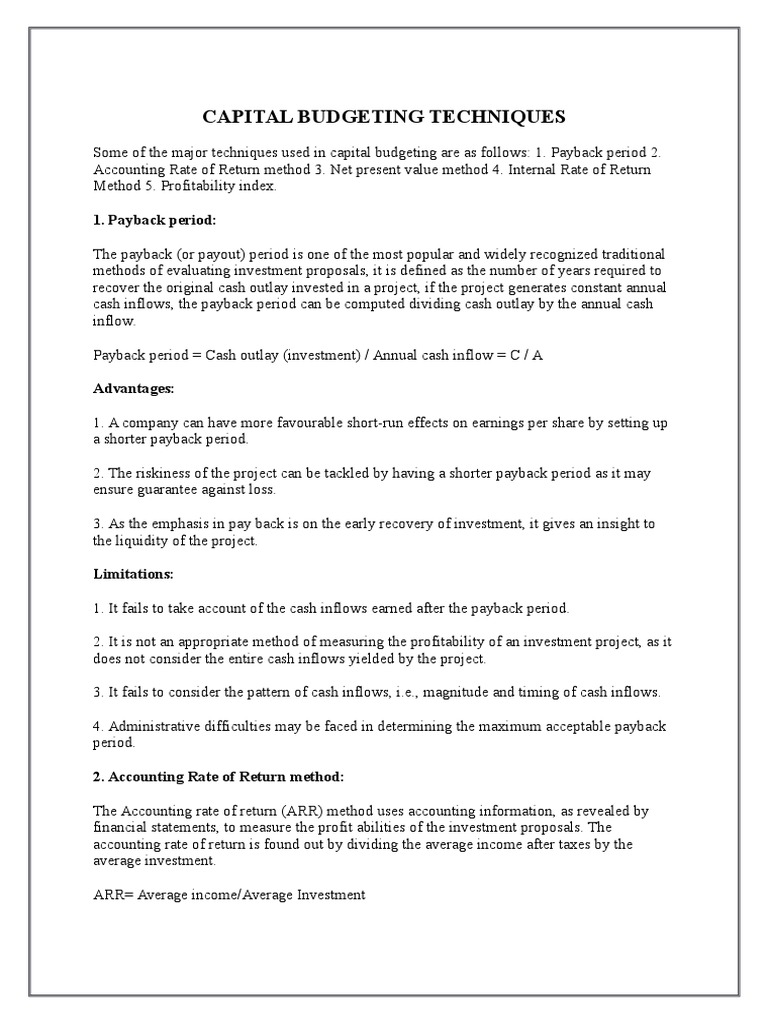 Capital Budgeting Techniques Explained | PDF | Net Present Value ...