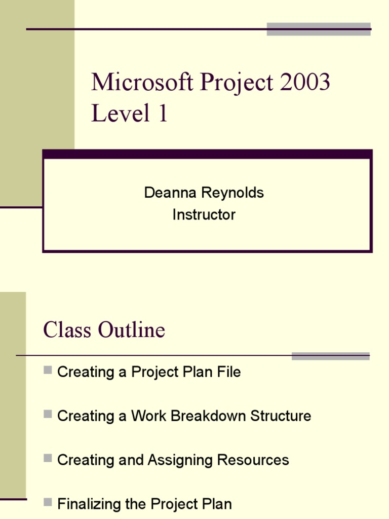 Microsoft Project 2003 Level 1 Guide | PDF | Computing | Software