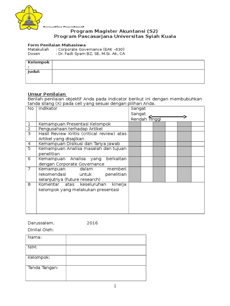 Format Penilaian Mahasiswa Guru Paud