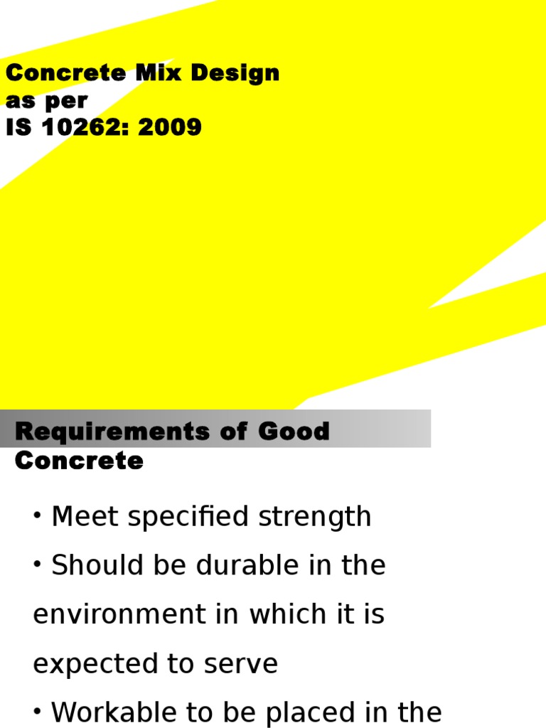 Concrete Mix Design per IS 10262:2009 | PDF | Construction Aggregate ...