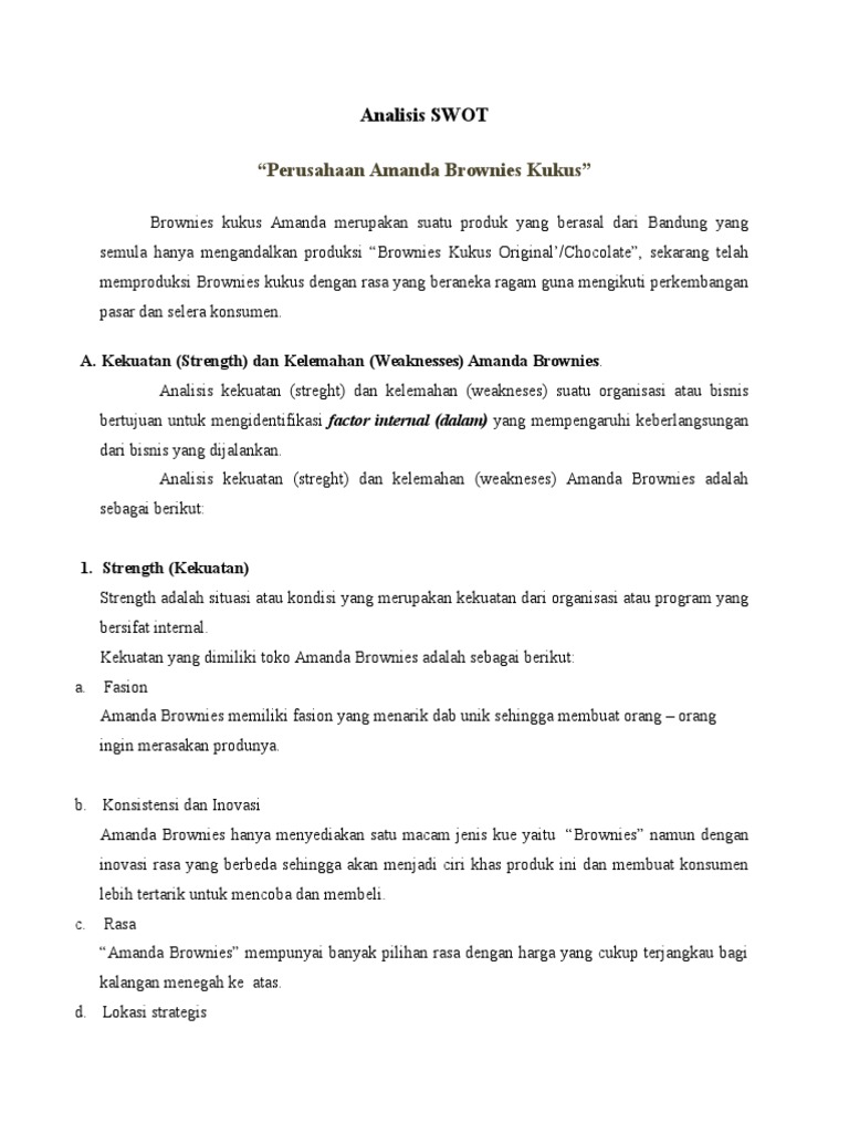 Analisis SWOT Amanda Brownies | PDF