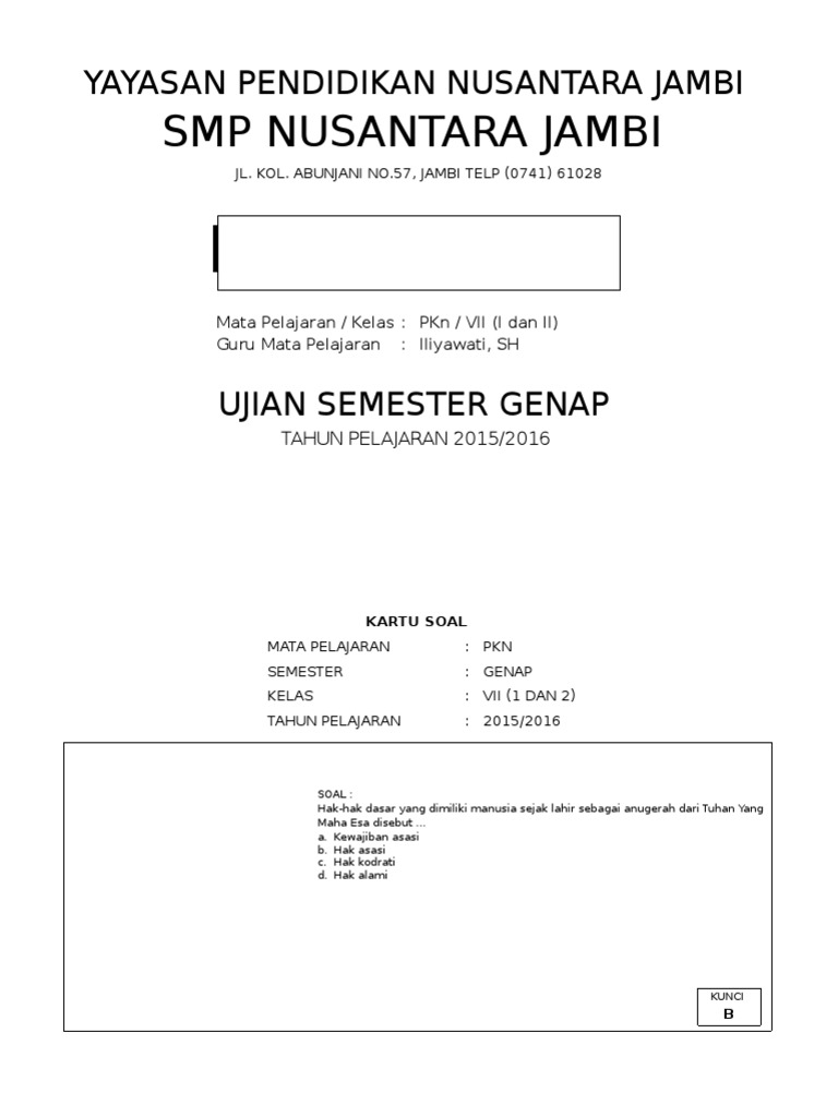 Soal Ualnagn Ahrian Pkn Tentang Ham Kls 7 Mikiran Soal