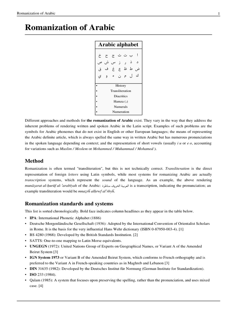 Arabic Romanization Methods Overview | PDF | Orthography | Languages Of ...