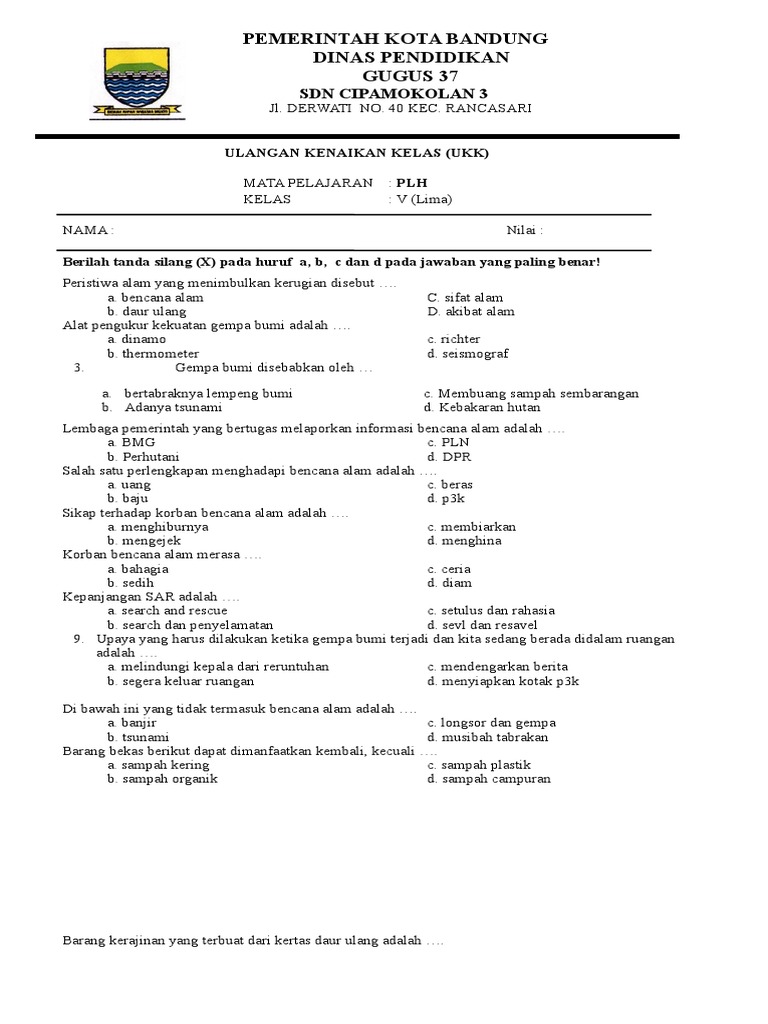 Soal Kenaikan Kelas Plh Kelas 5 Beserta Kunci Jawaban Guru Jpg