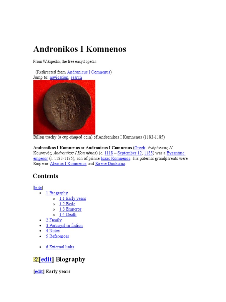 Andronikos I Komnenos European Monarchs Roman Imperial Dynasties