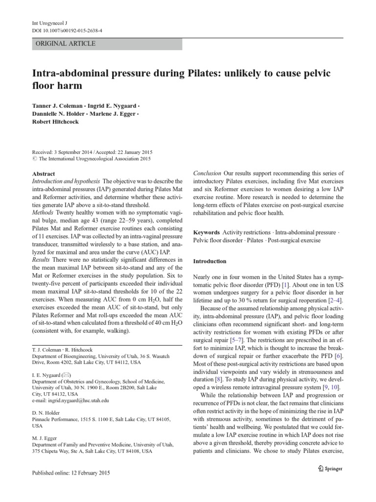 Pilates and Intra-Abdominal Pressure Effects | PDF | Pilates | Urinary ...