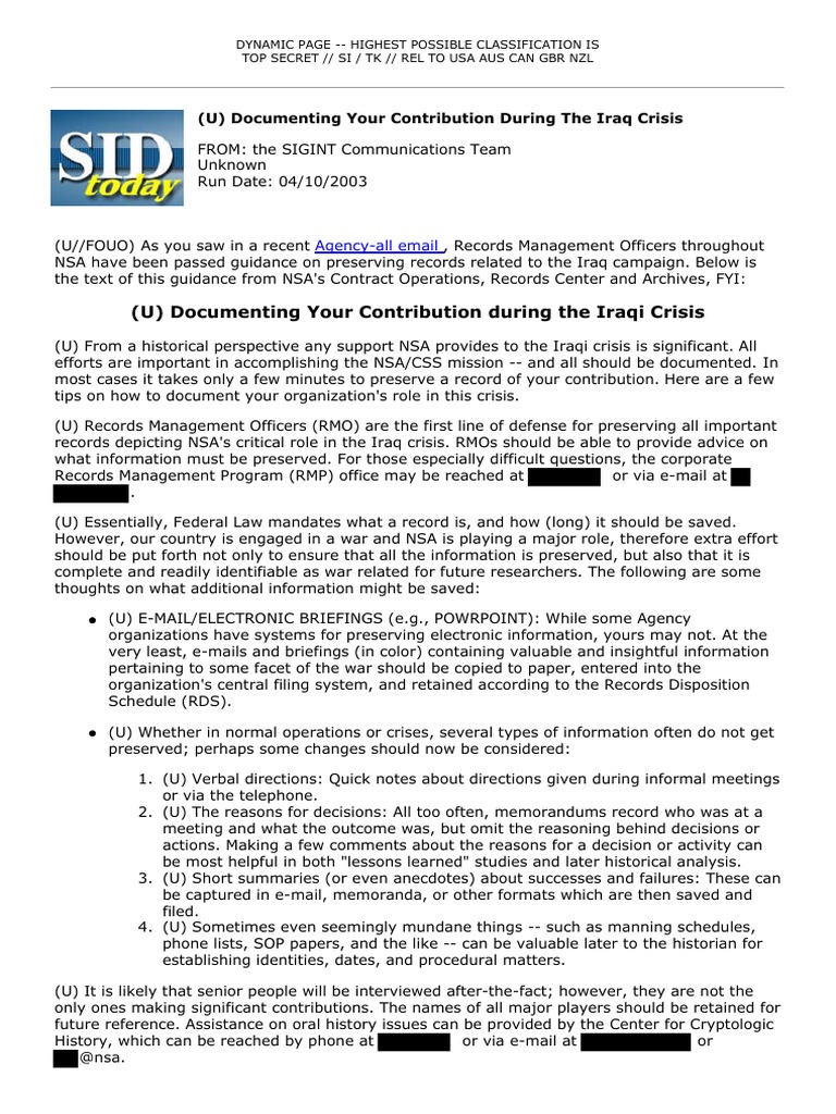 (U) Documenting Your Contribution During The Iraq Crisis | PDF ...