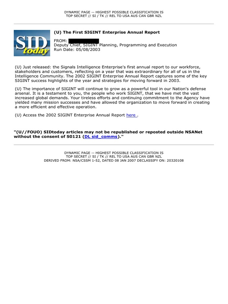 (U) The First SIGINT Enterprise Annual Report: DL Sid - Comms | PDF ...